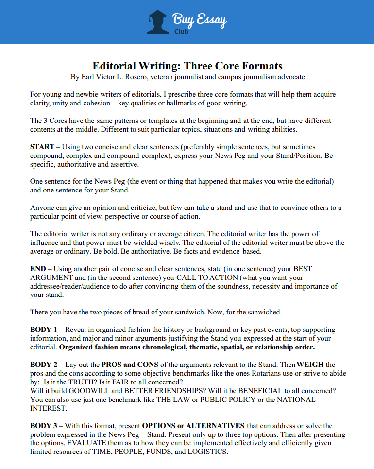 editorial writing - three core formats