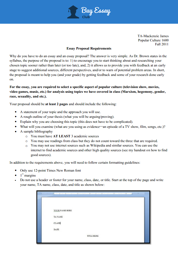 essay proposal requirements